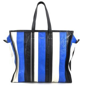 Balenciaga Bazaar Shopper Leather Handbag Blue White Black